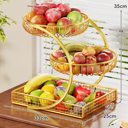 Dreischichtiger Gold-Mesh-Obstkorb Theken-Organizer mit gebogenem Rahmen