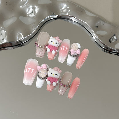 Verspielte Kitty-Themen Press-On Nagelkollektion