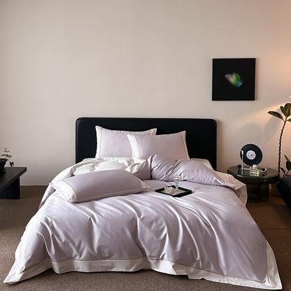 Premium-Baumwollsatin-Bettwäsche-Set mit feiner Kontrastpaspel und Hotelverschluss