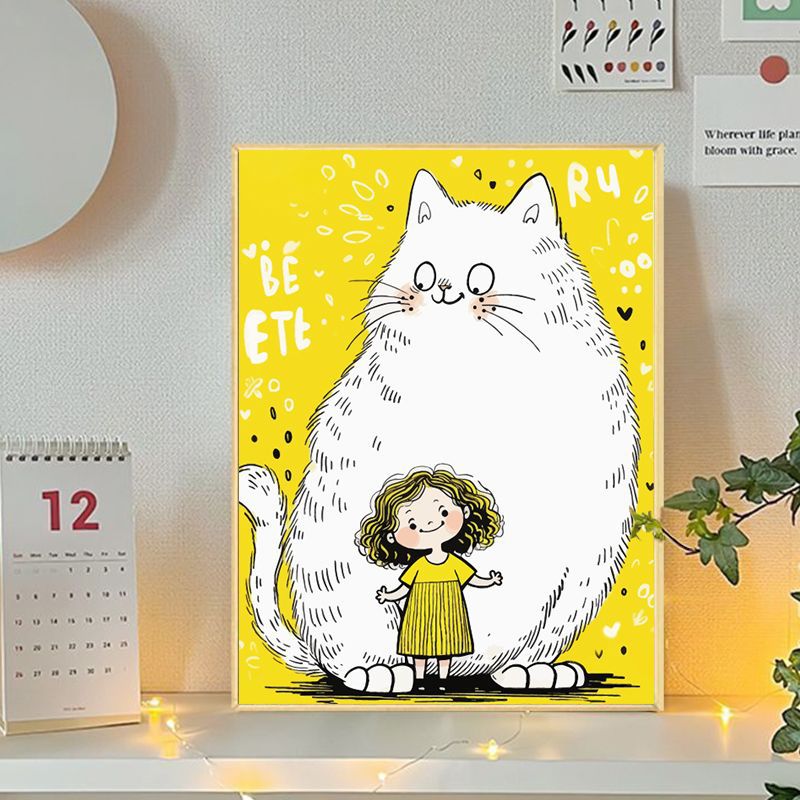 Verspielte Katzen- und Mädchenillustration Leinwandkunst Brehn