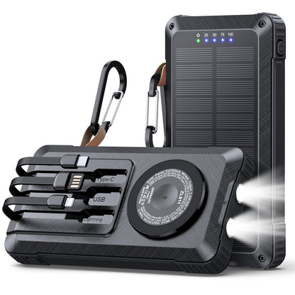 Solar Powerbank mit Multifunktionalem LED-Licht und Integriertem Ladekabel Brehn