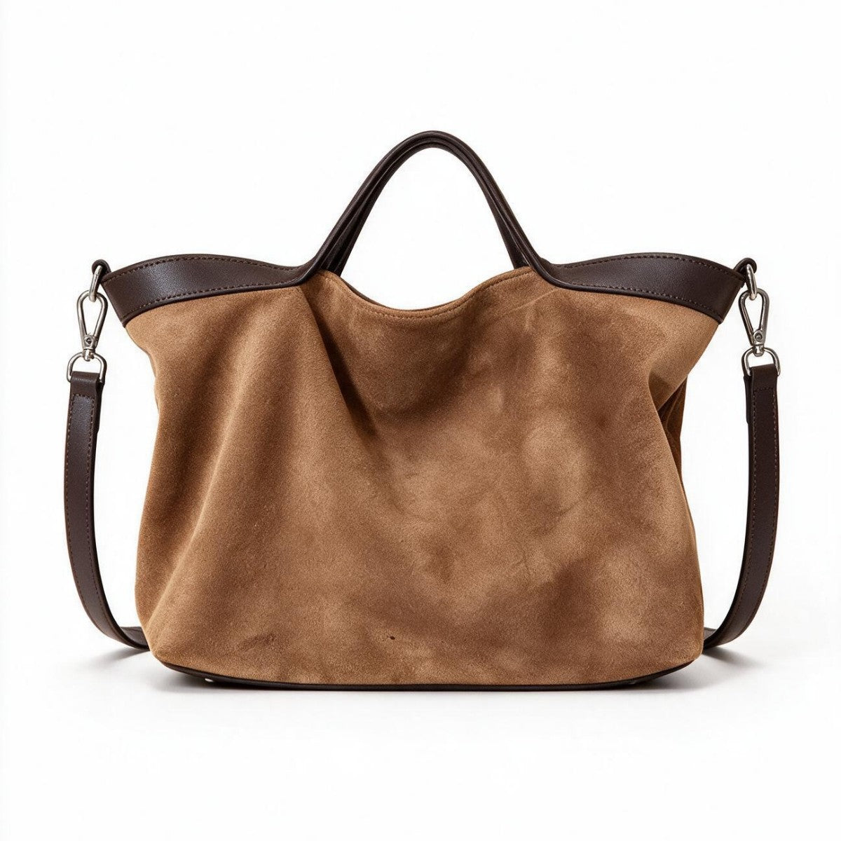 Wildleder Slouch Shopper Tote mit Kontrastlederbesatz und abnehmbarem Crossbody-Tragegurt