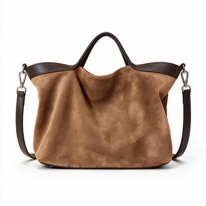 Wildleder Slouch Shopper Tote mit Kontrastlederbesatz und abnehmbarem Crossbody-Tragegurt