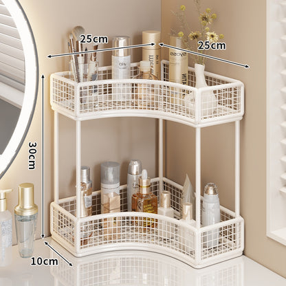 Gekrümmte Ecke Dreitier Metall Mesh Schminktisch und countertop Organizer