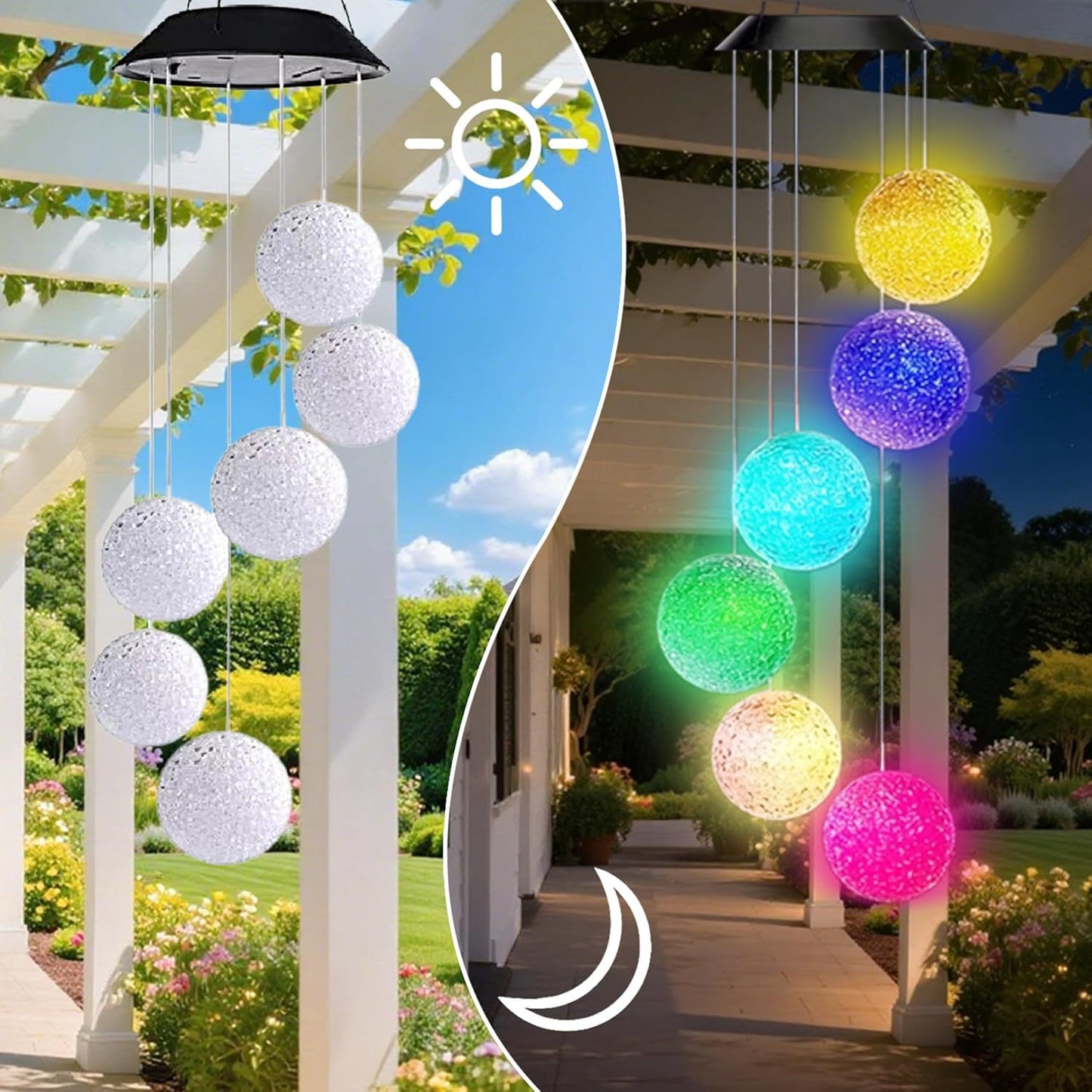Solarbetriebene hängende Kolibri-LED-Windglocke mit farbwechselnden RGB-Acrylvögeln und wetterfestem Oberteil Brehn