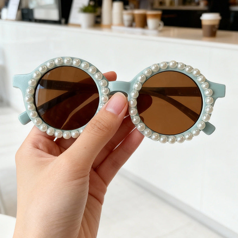 Elegante perlenverzierte runde Sonnenbrille Brehn