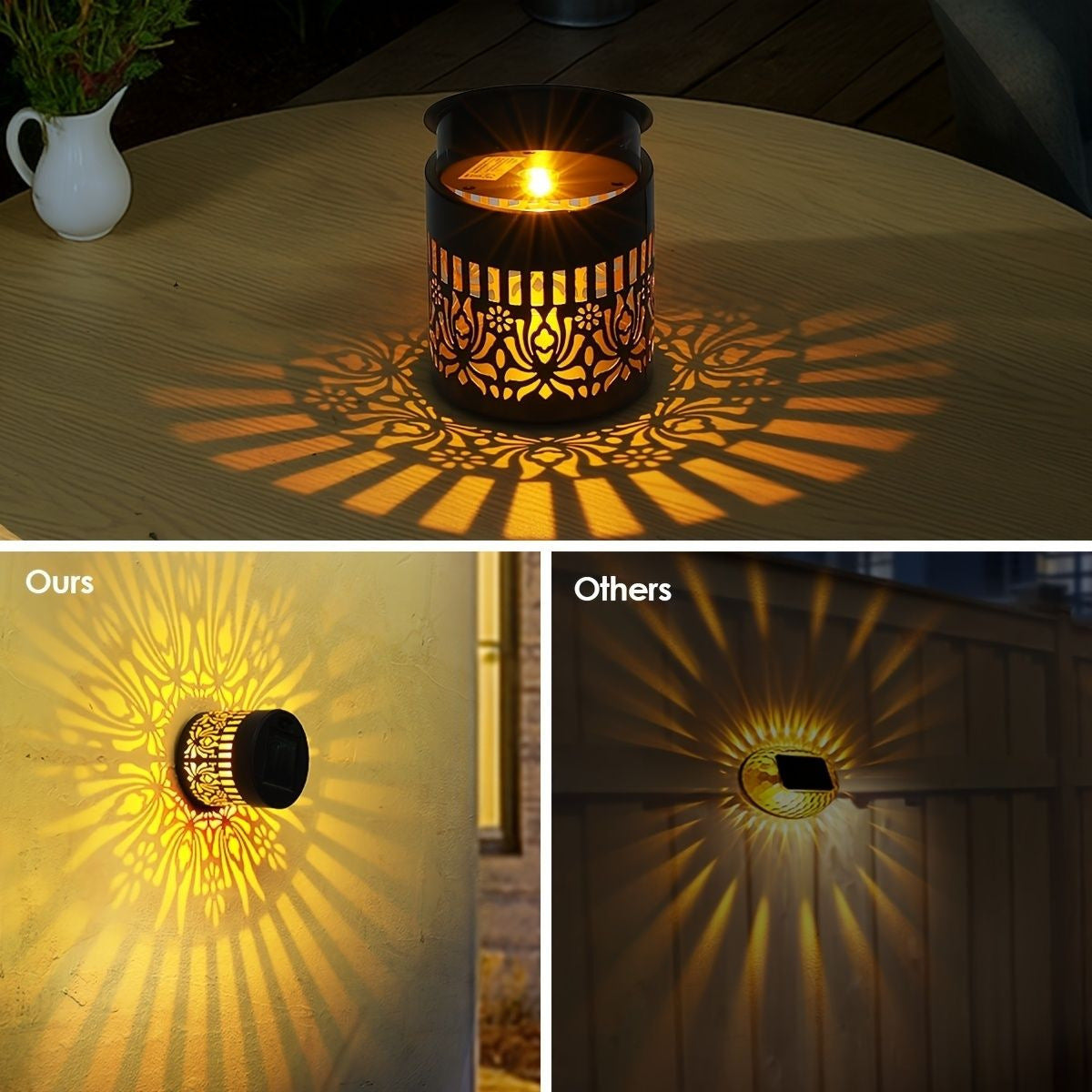 Dekorative Solarbetriebene Metalllaterne Mit Geometrischem Ausschnitt Und Warmem LED Kerzen-Effekt Brehn