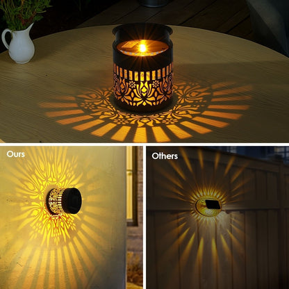 Dekorative Solarbetriebene Metalllaterne Mit Geometrischem Ausschnitt Und Warmem LED Kerzen-Effekt Brehn