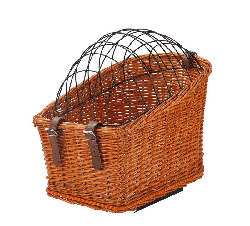 Front-Montage Rattan Fahrrad Haustierträgerkorb mit faltbarem metallenen Sicherheitsdome und verstellbaren Leder-Riemen Brehn