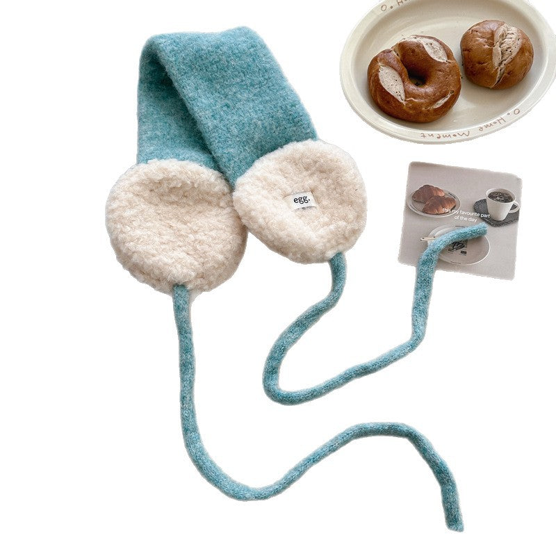 Faux-Shearling gefüttertes gestricktes Ohrwärmer-Schal-Stirnband mit langen Bändern Brehn