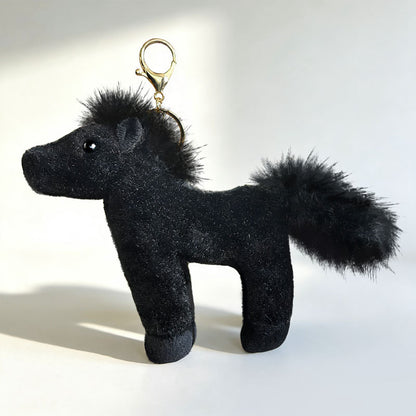 Plüsch Pony Schlüsselanhänger Tasche Charm mit Kunstfell Mähne und Metall-Karabinerhaken Brehn