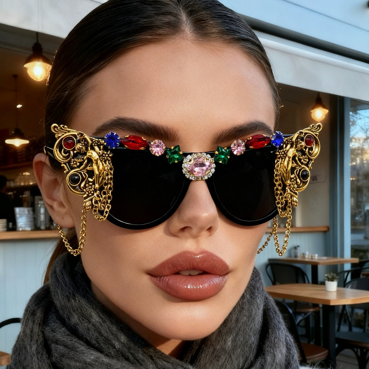 Damen extravagante Glamour-Sonnenbrille mit kunstvollen Verzierungen Brehn