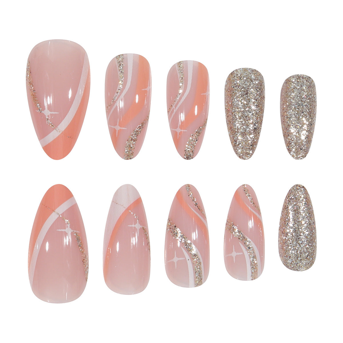 Elegante Stiletto Press-On Nägel mit Glitter und künstlerischem Design Brehn