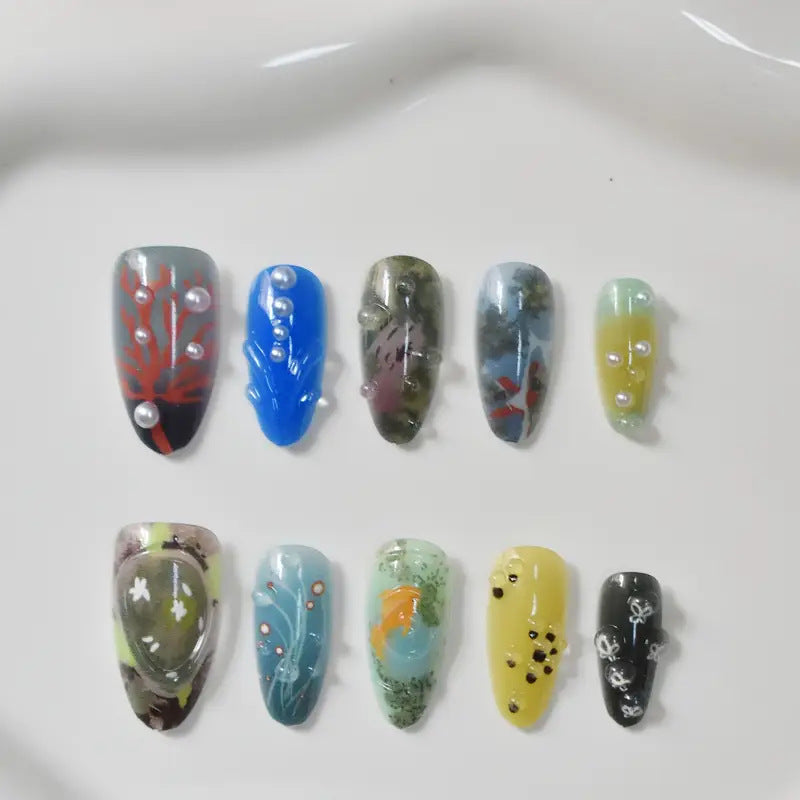 Künstlerische von marinen inspirierten Press-On Nagelkunst Brehn