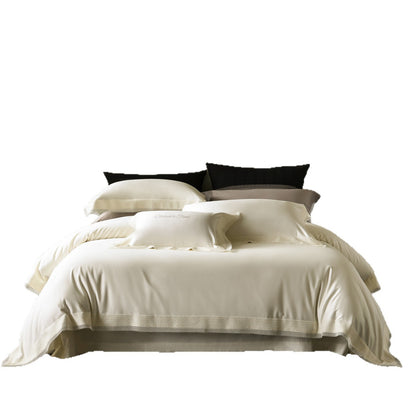 Seidiger Satin Bettwäsche und Euro Kissenbezug Set mit geometrischer Spitzenbordüre