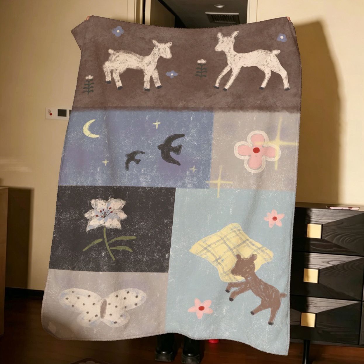 Künstlerische Patchwork-Fleece-Decke