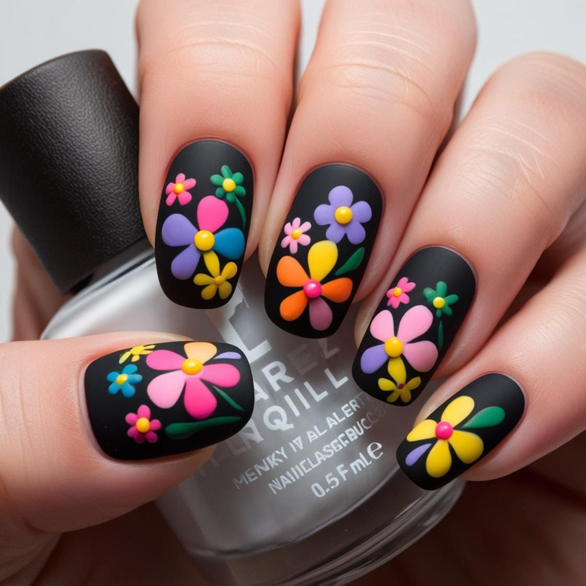 Kunstfingernägel mit Buntem Blumenmuster Brehn