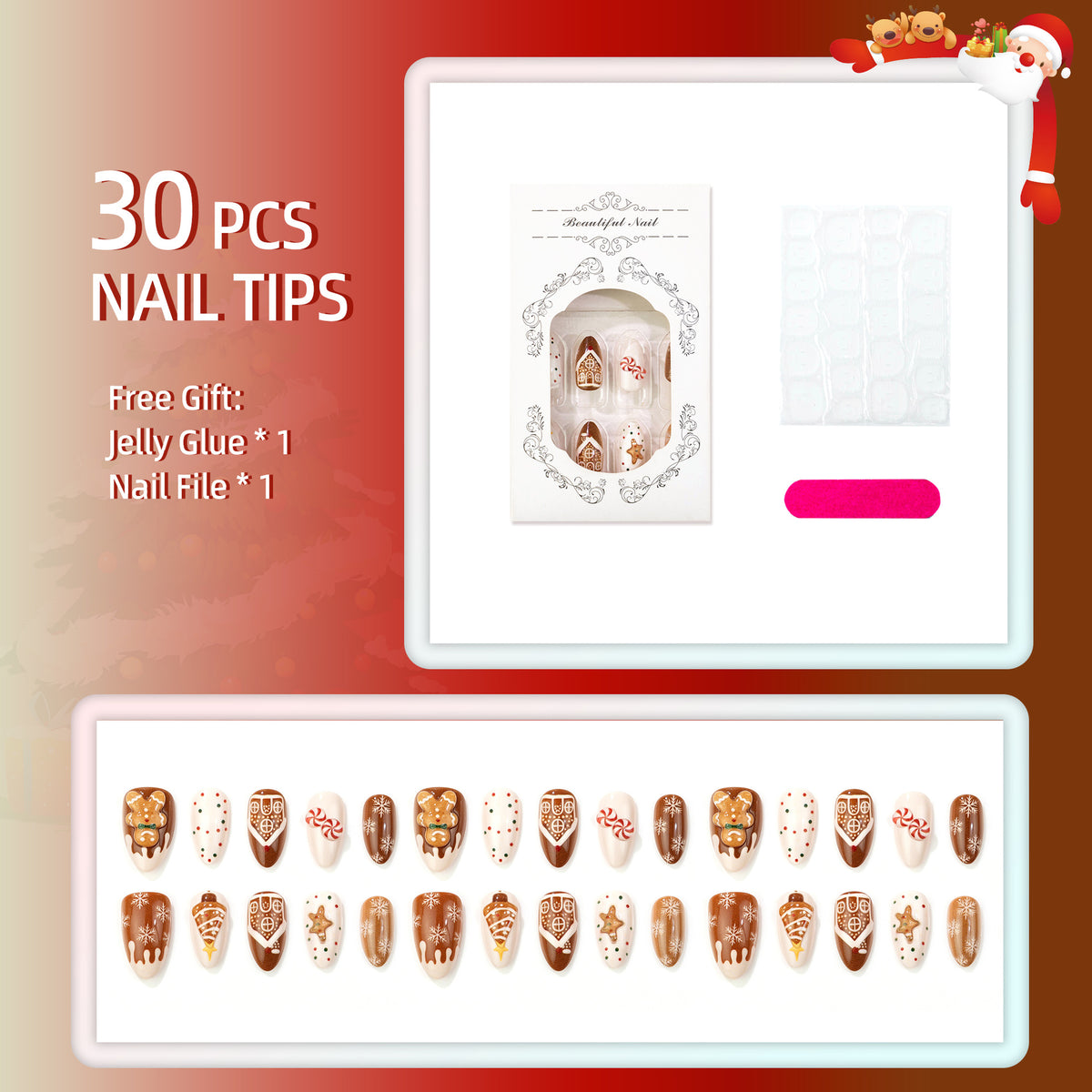 Festliche Lebkuchen-inspirierte Press-on Nagelset