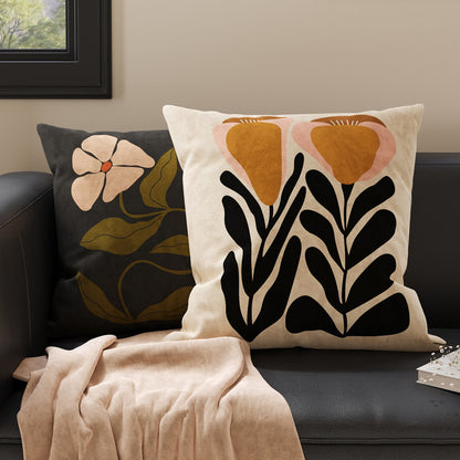 Square Suede-Finish Botanical Print Decorative Throw Pillow Cover with Invisible Zipper