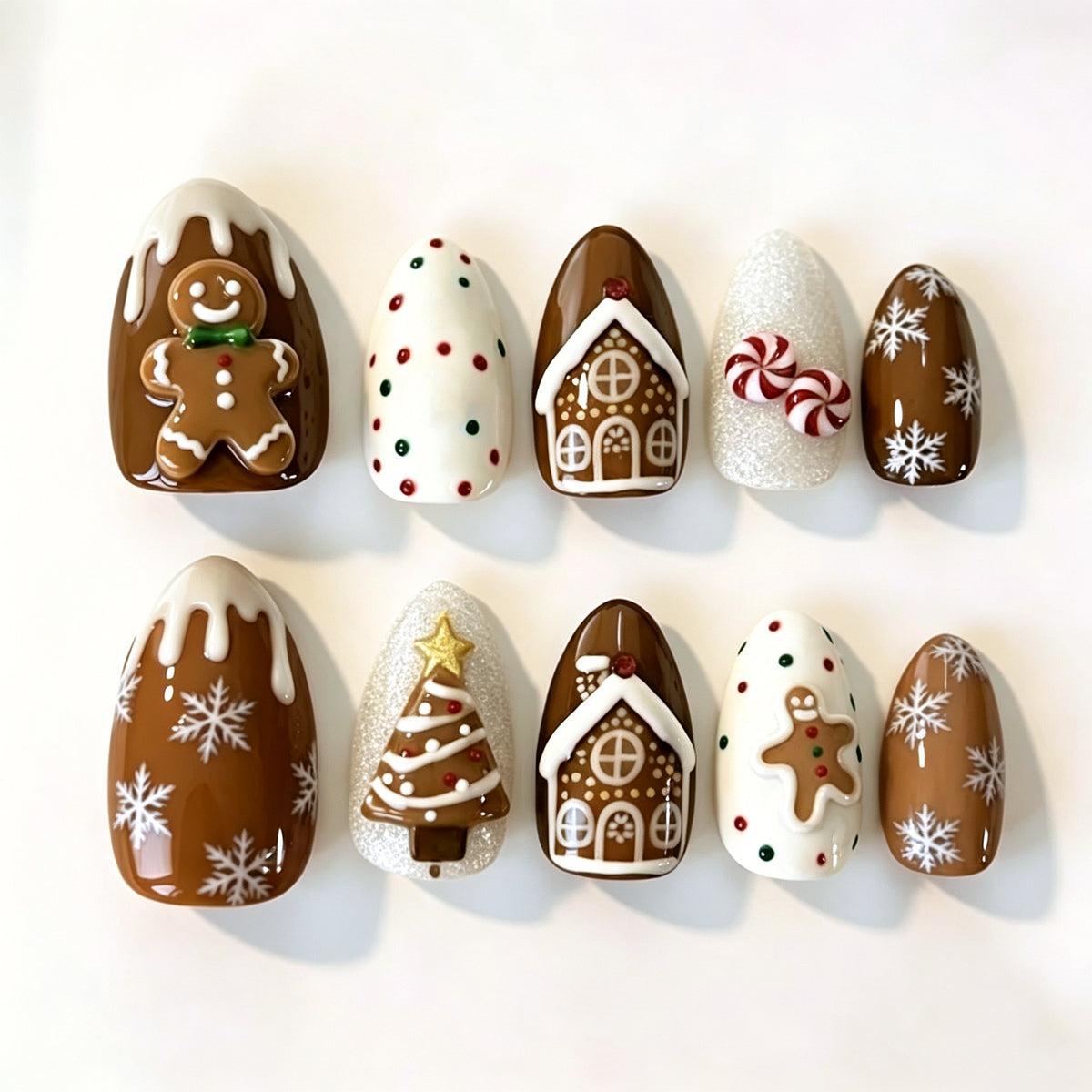Festliches Lebkuchen-Thema Press-On Nagelkunst Set Brehn
