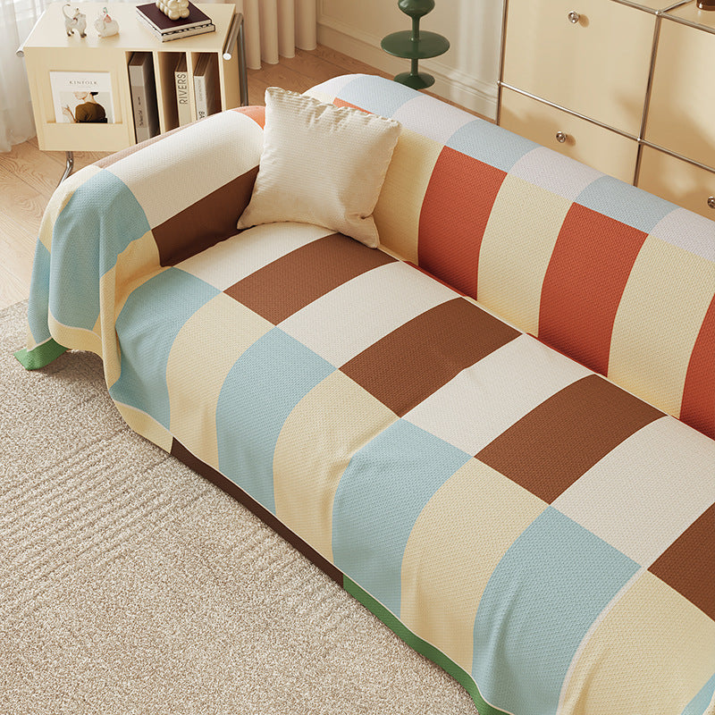 Quilted Oversized Plaid Sofa Slipcover with Armrest Drapes and Non-Slip Backing