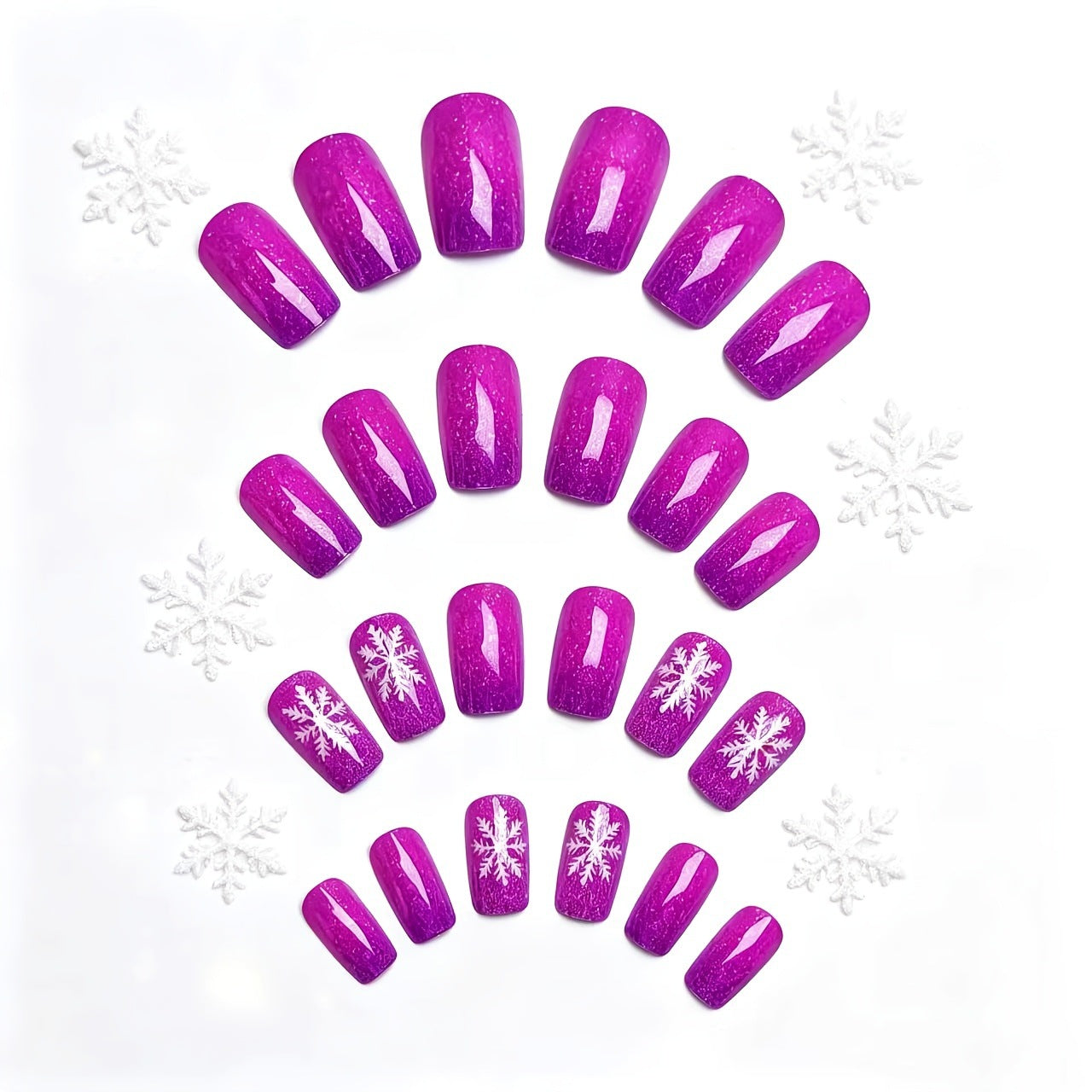 Glitzernde Kunstnägel mit Winterlichem Schneeflocken-Design Brehn