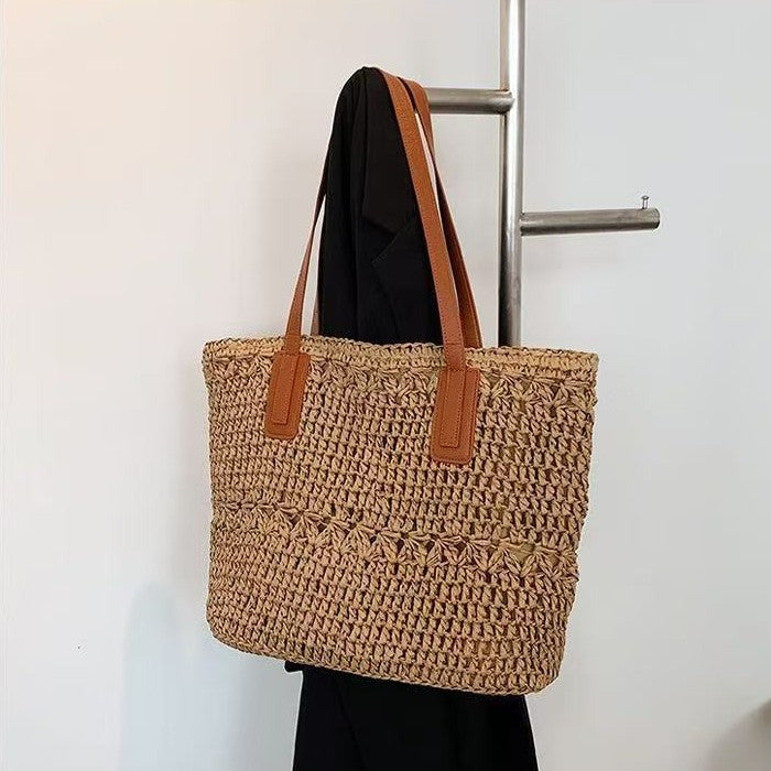 Handgefertigte Strandtasche mit Breiten Ledergriffen Brehn