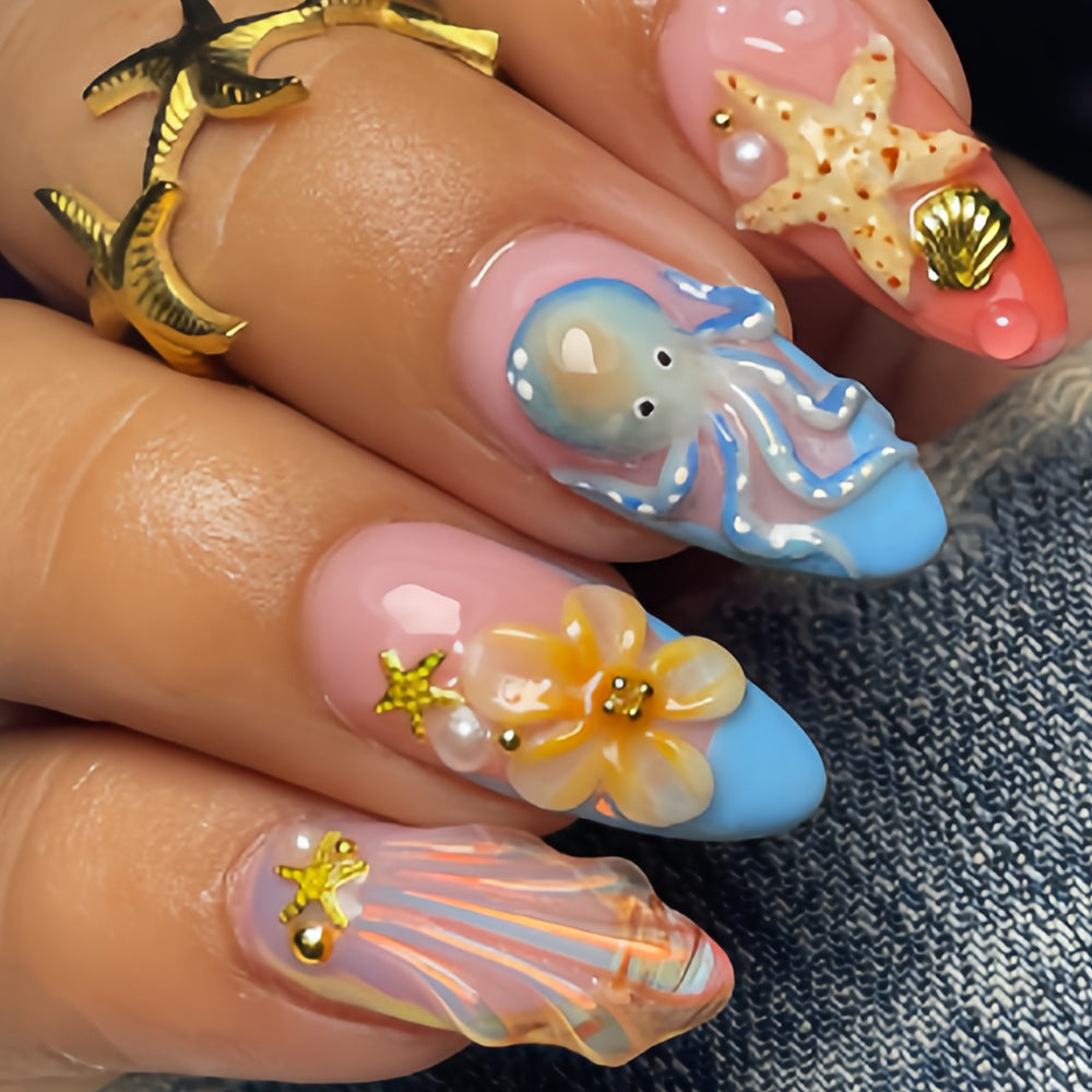Ozean-inspiriertes Druck-Nagelkunstdesign Brehn