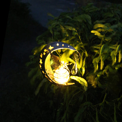 Dekorative Halbmonden Solar Gartenstecker Lampe Mit Hängender Kristallkugel Und Schmetterling Brehn