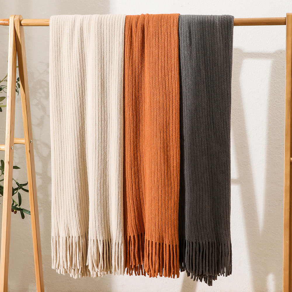 Luxuriöse Texturierte Strickfransen-Wurfdecke Brehn