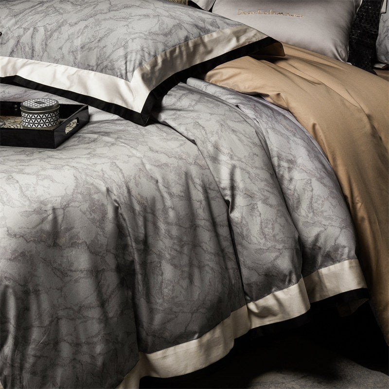 Luxus Satin Leopard-Print Bettbezug Set mit Kontrastbesatz