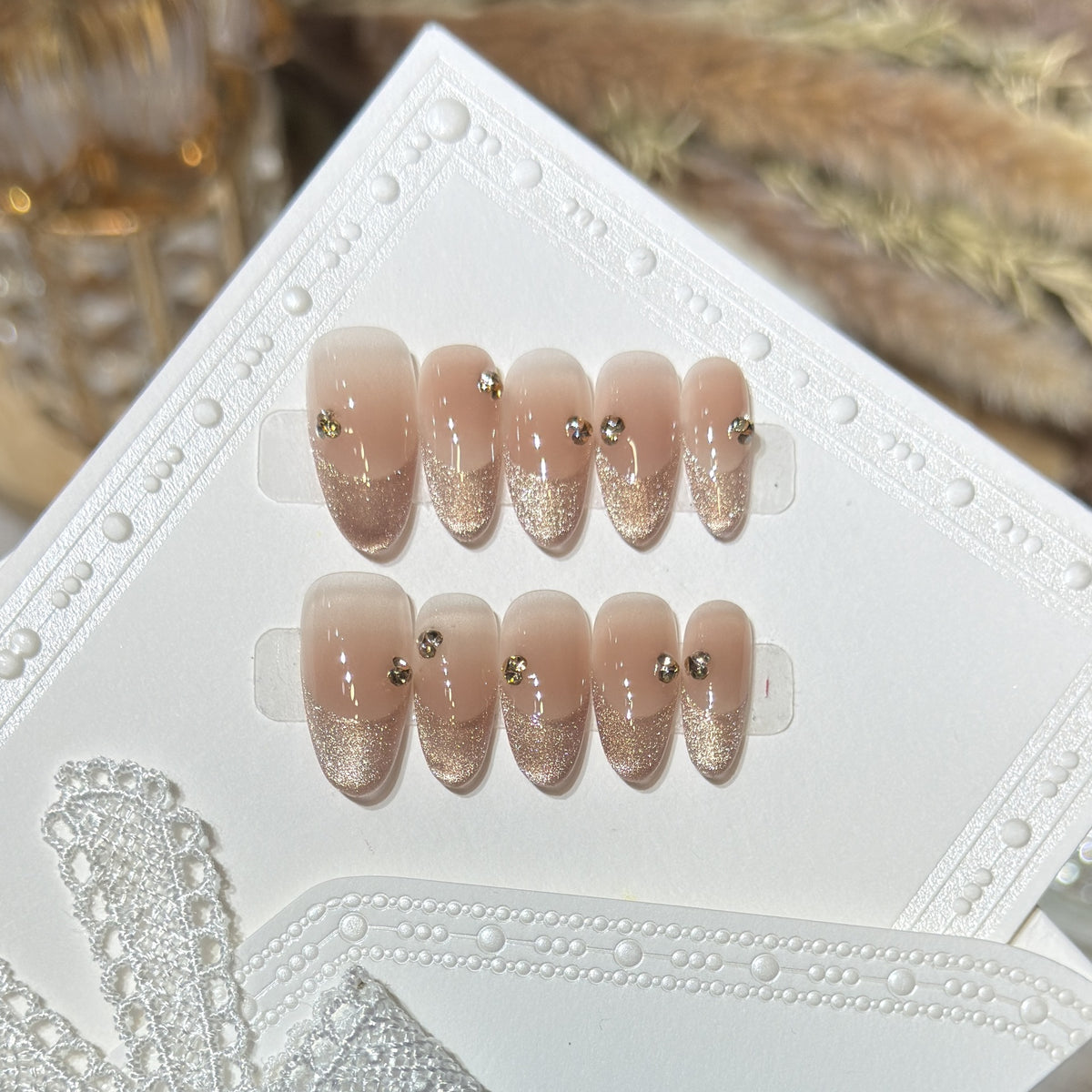 Eleganter Glitter-Akzent Press-On Nagel Set Brehn