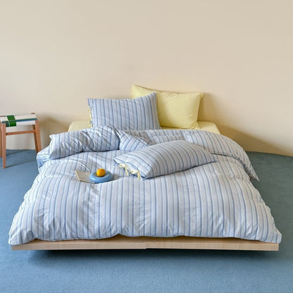 Bettwäsche-Set aus atmungsaktiver Baumwolle mit feinem Streifenmuster und Reißverschlussbezug