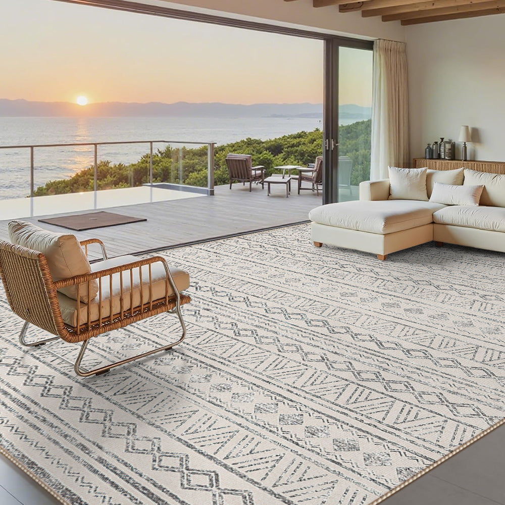 Large Plush Low-Pile Contemporary Distressed-Texture Area Rug
