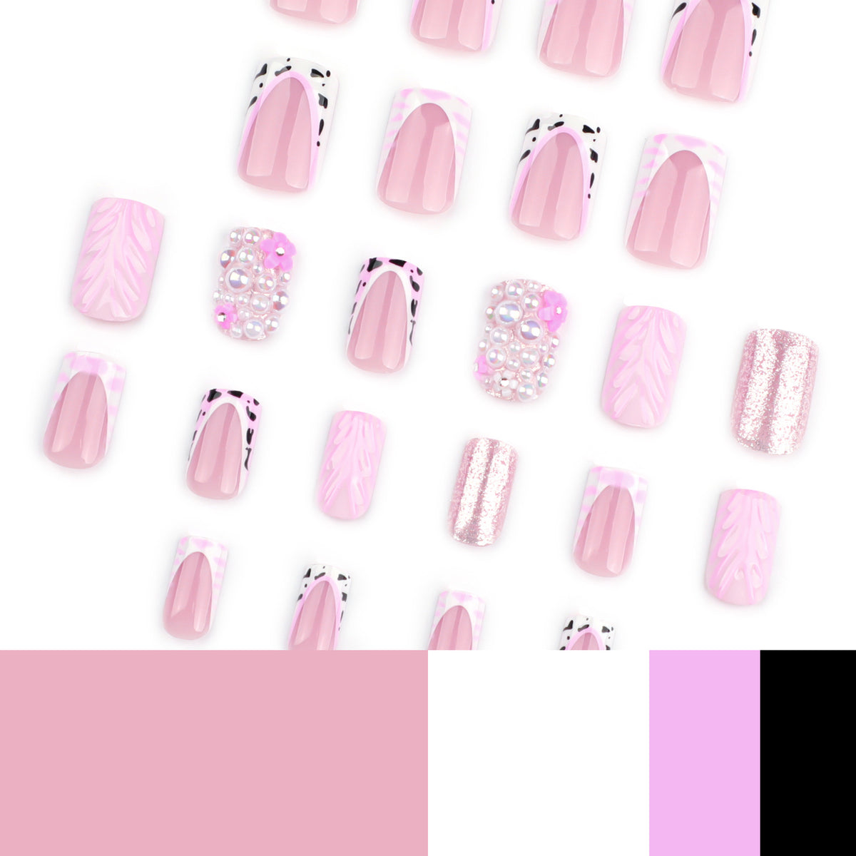 Kunstvolle Nagelverlängerungen mit Perlmutteffekten und zartem Design Brehn