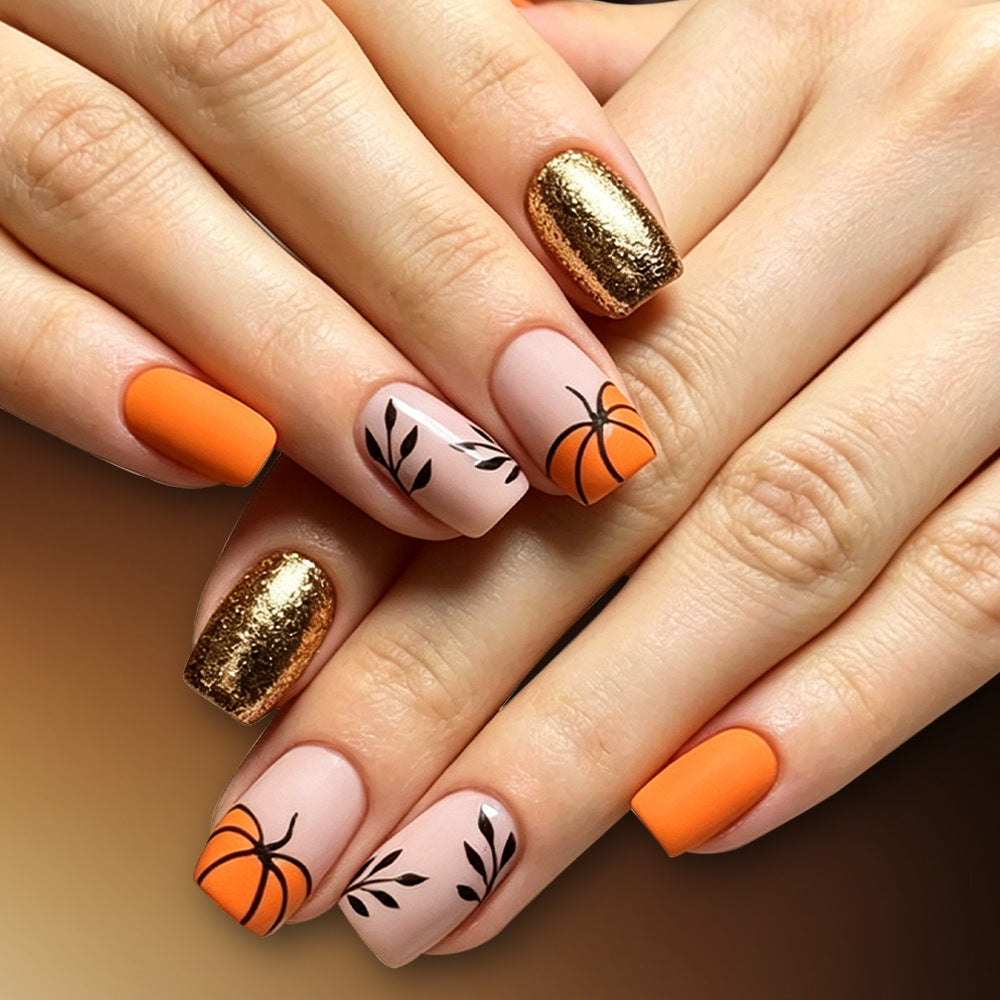 Dekorativer Press-On Nagelkunst-Set mit Kürbisdesign Brehn