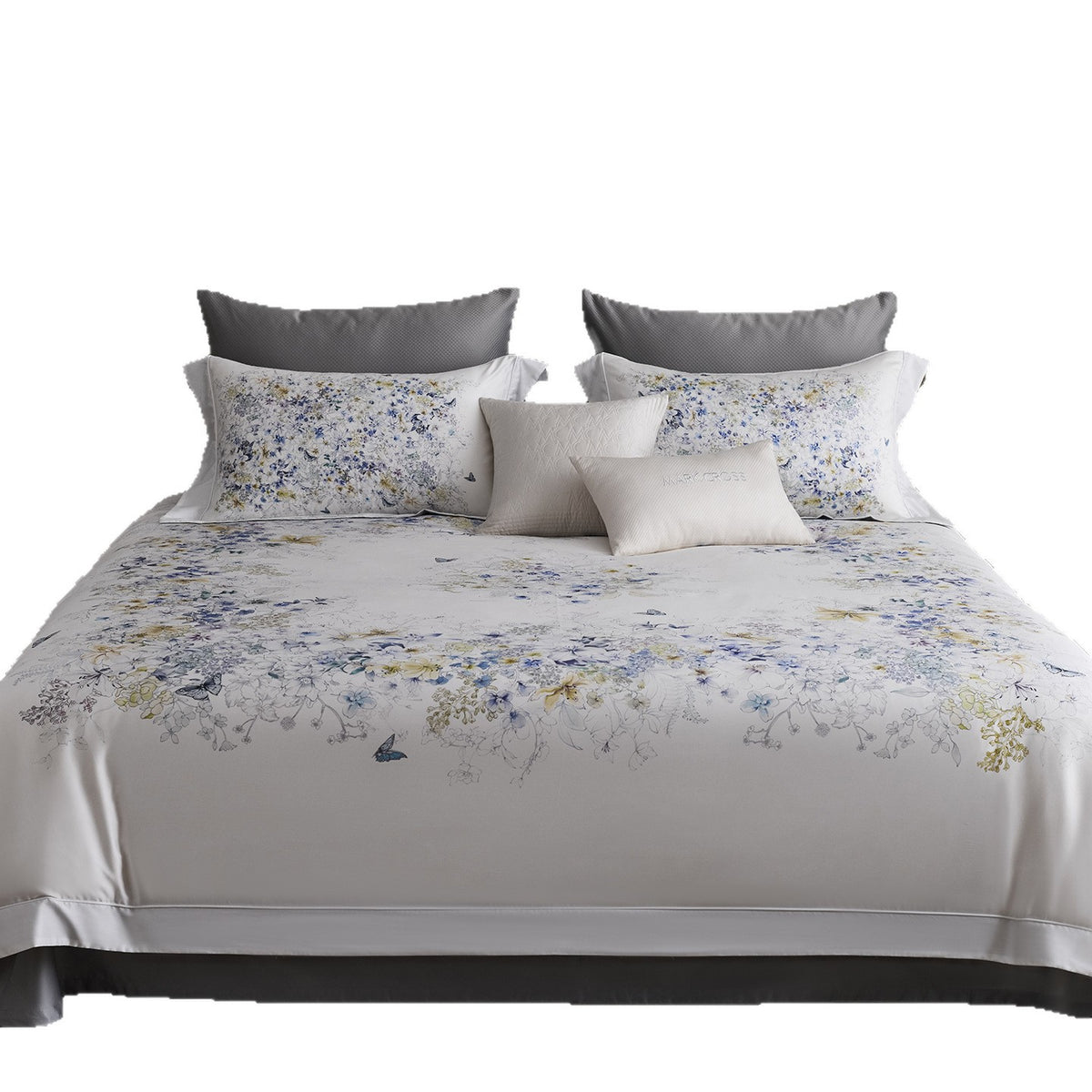 Bettwäsche-Garnitur aus Baumwollsatin mit feinem Aquarell-Blumenprint und Hotelverschluss Brehn
