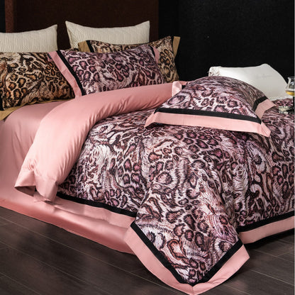 Luxe Leopard Jacquard Bettbezug Set mit Satin-Trim Oxford Kissenbezügen