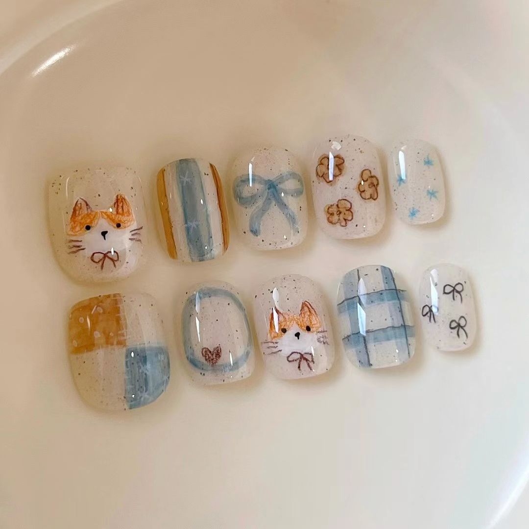 Künstlerisches katzeninspiriertes Nagelkunstset Brehn
