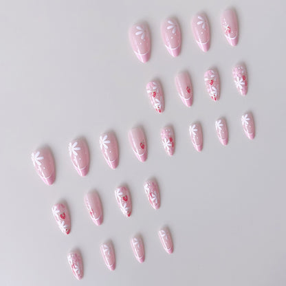 Kunstnagelset mit verspielten Blumen- und Erdbeermotiven Brehn