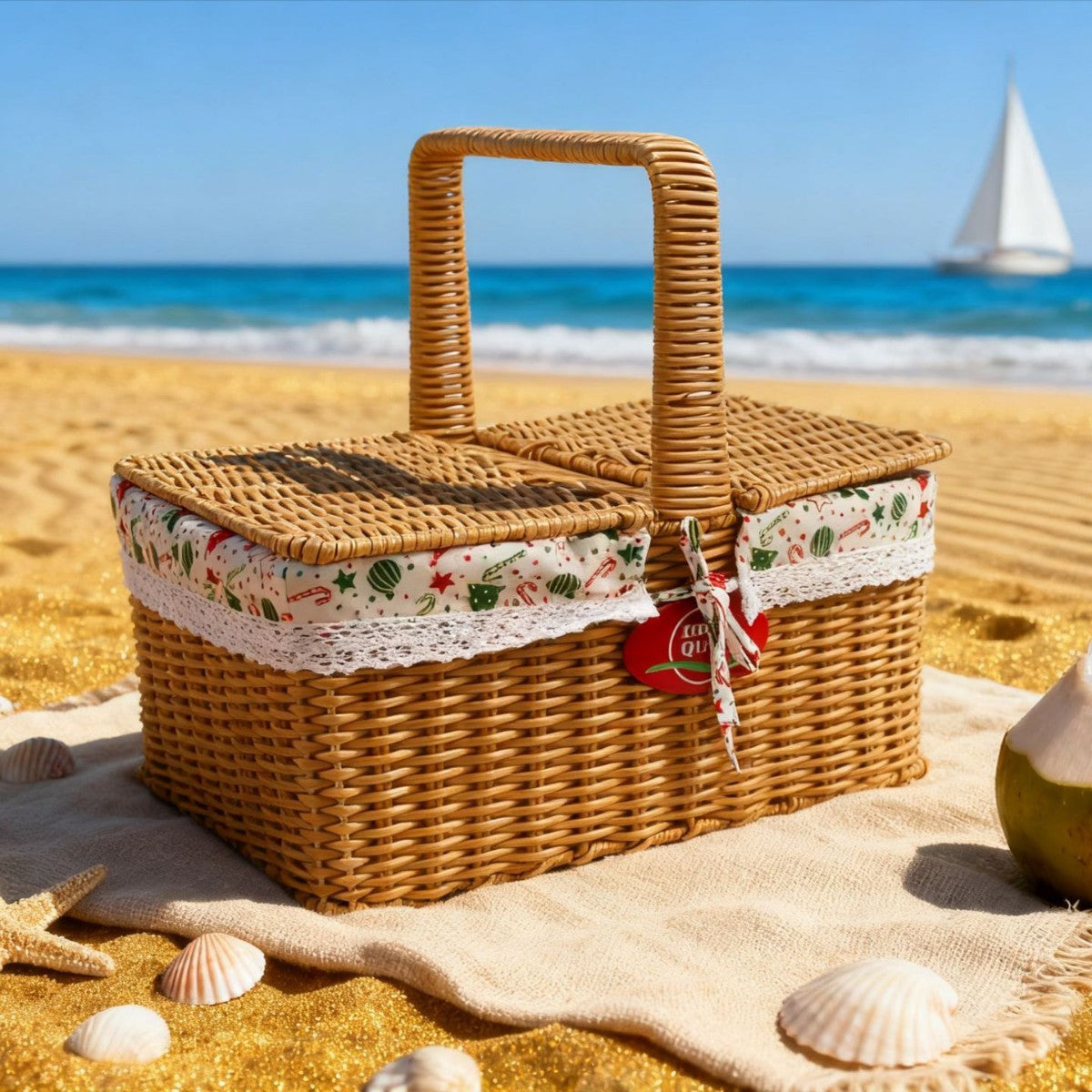 Damen Picknickkorb mit elegantem Stoffbesatz und praktischen Tragegriffen Brehn