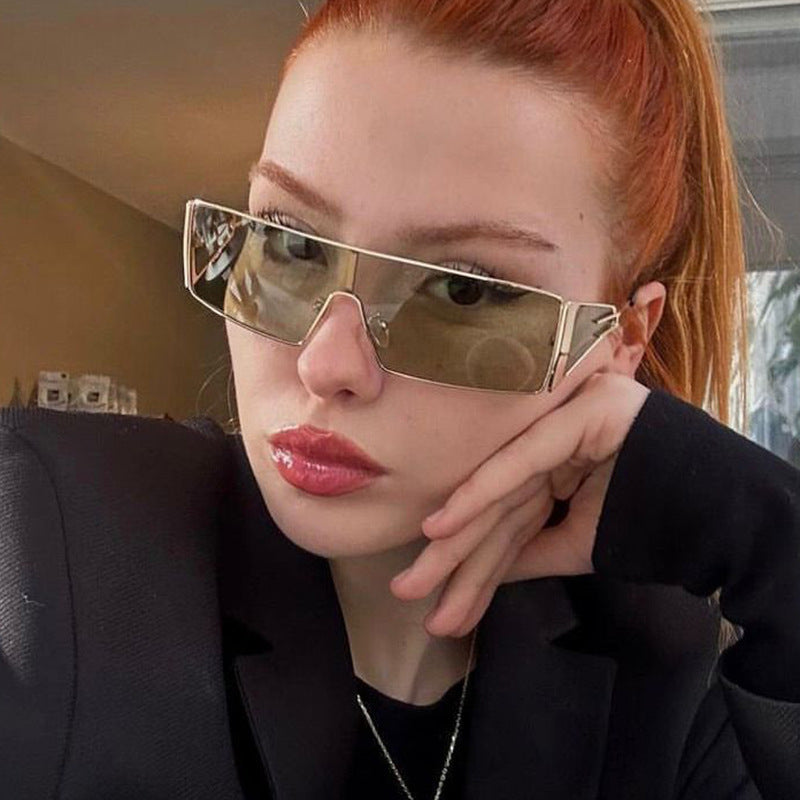 Damen geometrische Sonnenbrille mit futuristischem Design und strapazierfähigem Rahmen Brehn