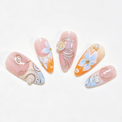 Florale verzierten Stiletto Nagelkunst Brehn