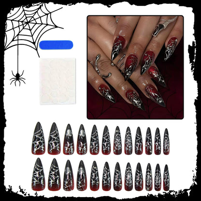 Halloween Kunstnagelset mit kreativen Spinnenmotiven und Glitzerdetails Brehn