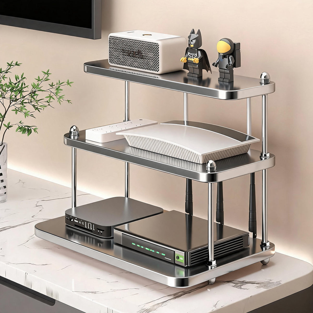 Belüfteter Desktop-Router- und Modemständer-Organizer