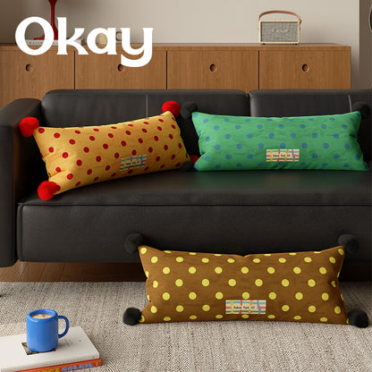 Decorative Polka Dot Lumbar Pillow with Corner Pom-Poms
