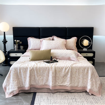 Luxuriöses Satin-Feeling Floral Bettwäsche-Set mit Bettdeckenbezug, Kissenbezügen und dekorativen Shams