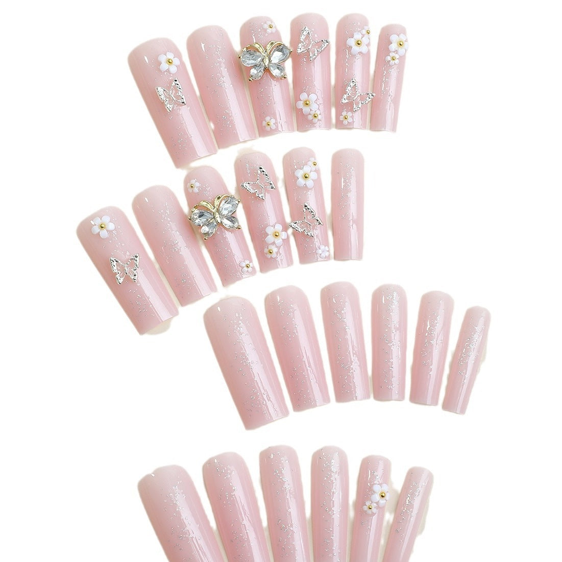 Kunstnagelset mit eleganten 3D-Blüten und Glitzerdetails Brehn