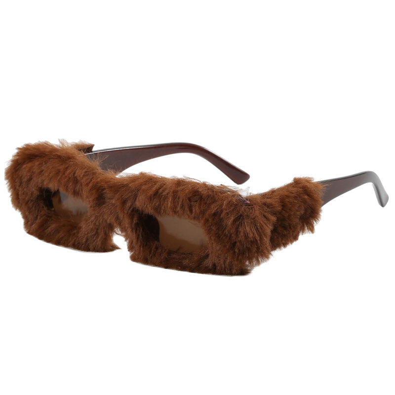 Damen ausgefallene Sonnenbrille mit luxuriösem Fellrahmen Brehn