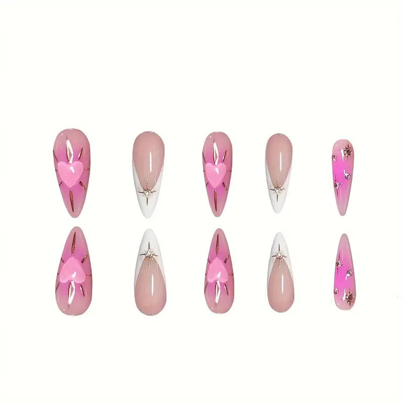 Herz-verzierte Stiletto Press-On Nägel Brehn